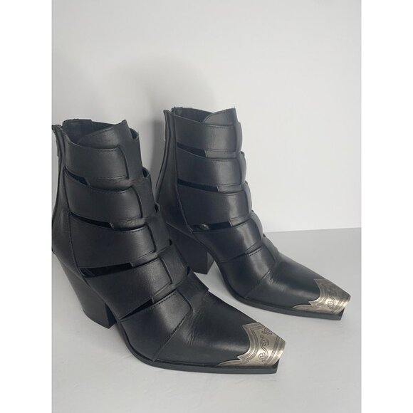 FREE PEOPLE Boots Brayden Washed Black Leather Fisherman Booties EU 38.5 US 8 - Picture 4 of 7